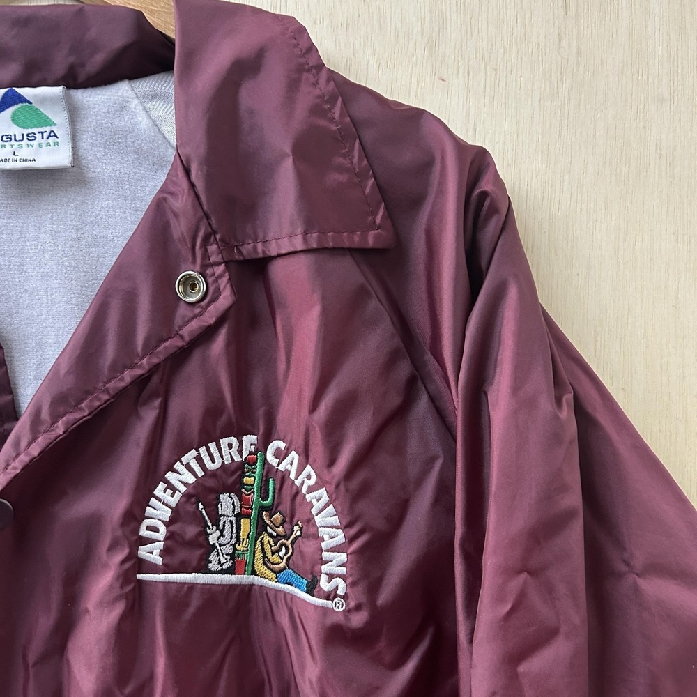 Vintage Augusta Jacket Mens Large Red Adventure Caravans Snap Windbreaker
